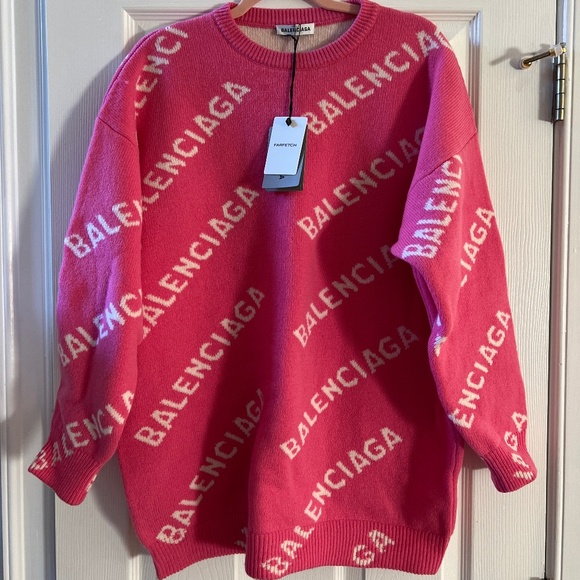 BALENCIAGA PINK WOOL SWEATER SIZE LARGE L NWT - Picture 7 of 11